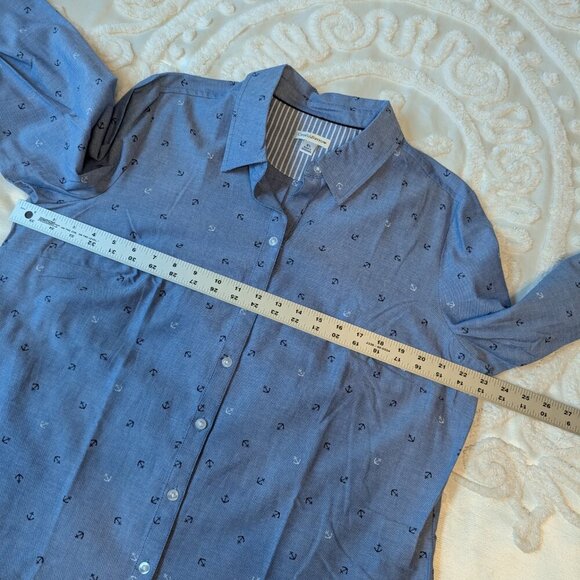 NWT Croft & Barrow chambray blouse XL button up anchor print striped cuffs - Picture 5 of 11